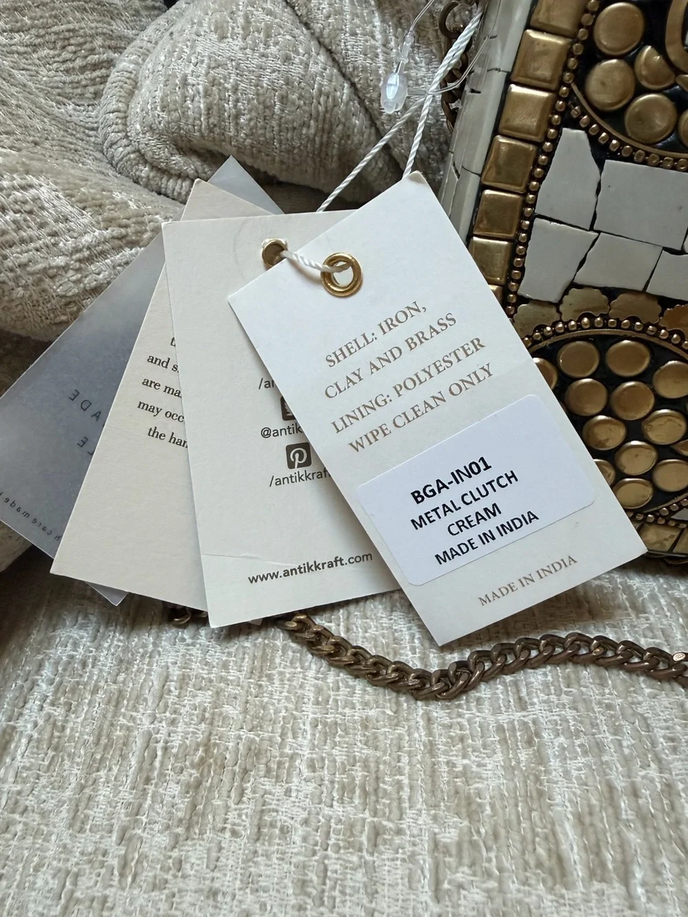 Antik Kraft Chic Gold and White Mosaic Clutch NWT